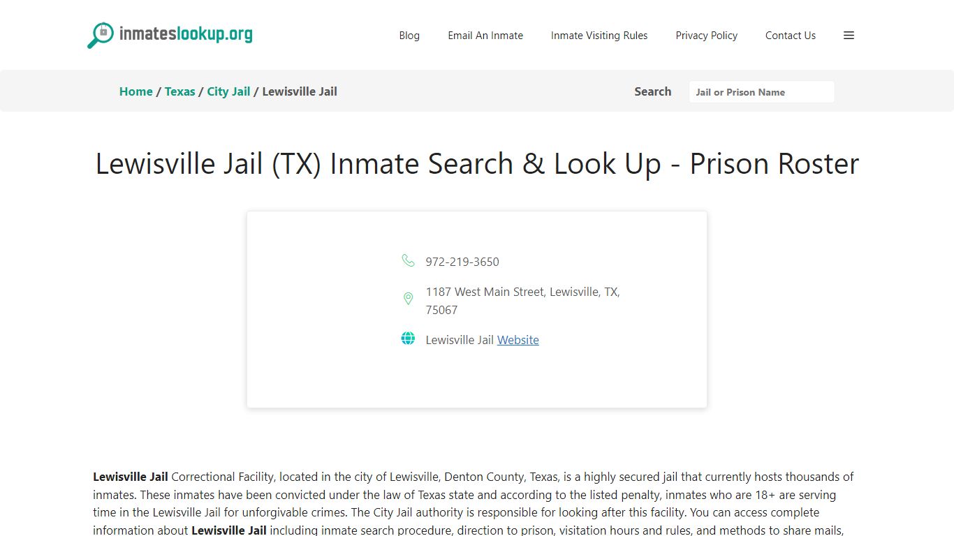 Lewisville Jail (TX) Inmate Search & Look Up - Prison Roster