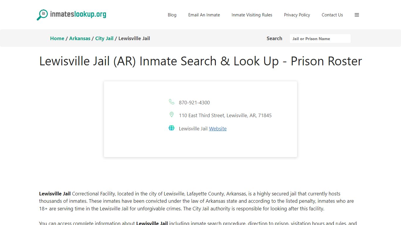 Lewisville Jail (AR) Inmate Search & Look Up - Prison Roster